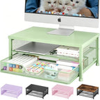 OPNICE Computer Monitor Stand Riser, Desk Organizer with Drawer, Printer & Laptop Stand, Office Desk Accessories & Workspace Desktop Organizers Storage for Office Supplies(Green) by OPNICE