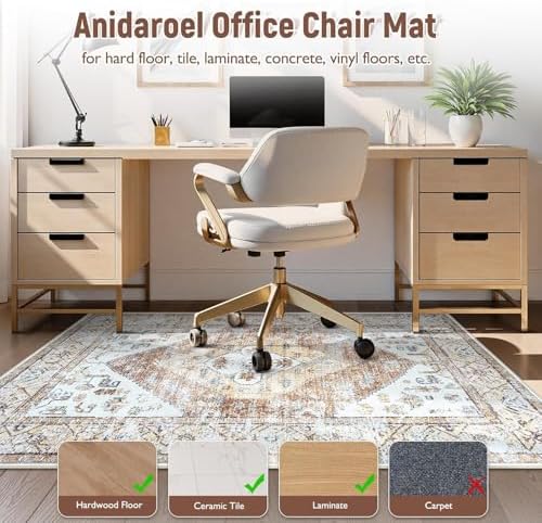Anidaroel Office Chair Mat for Hardwood & Tile Floor, 4x6 Floor Mat for Office Chair, Under Desk Rug for Rolling Chair on Hardwood, Low Pile Carpet Floor Protector Rug, Easy to Clean, Khaki - Image 3