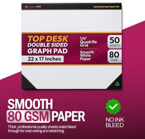 Large Graph Paper Pad 22x17 in, 2 Pack, 100 Sheets, 1/4 in Grid - Image 2