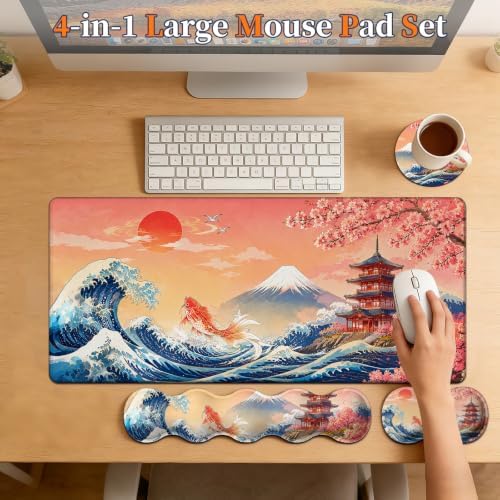 Large Desk Pad Set with Keyboard Wrist Rest & Mouse Wrist Support - Image 2