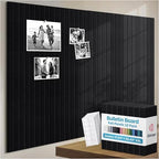 X-Large Cork Board Alternative 12-Pack Felt Bulletin Board Thick and Decorative Pin Board for Home Office Walls 47.24 x 35.43 Inches with 72 Adhesive Tabs - [Deep Black] by EkkogoAcousticPanels