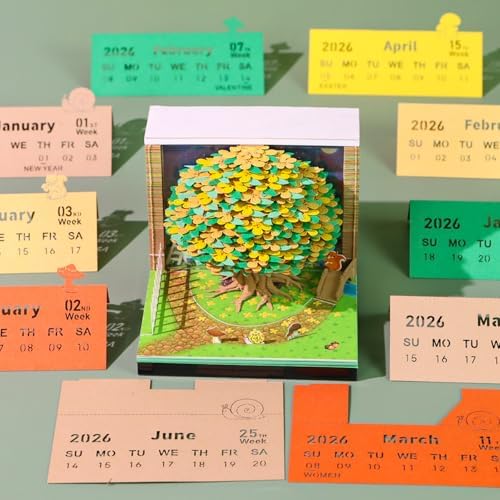 3D Memo Pad, 3D Calendar 2027, Time Piece Calendar, Tear-Off Calendars 2027, 3D Paper Carving Art Memo Pad, Art Carving Sticky Notes for Office Home Gifts Ornaments (Osmanthus tree) - Image 5