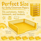 6 Pcs Yellow Turn in Trays Classroom, Stackable Paper Bins for Classroom, 13x9x2.8 inch Plastic Baskets Desktop Organization System Office (Yellow) - Image 2
