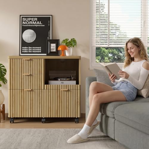Bestier Filing Cabinet, 3 Drawer Wood File Cabinet for A4/Letter/Legal, Oak - Image 6