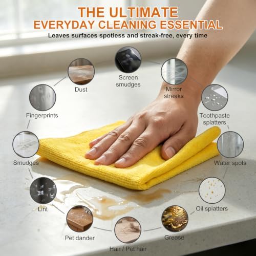 Microfiber Cleaning Cloth 300GSM 64 Pack 12.8" x12.8" Yellow - Image 5