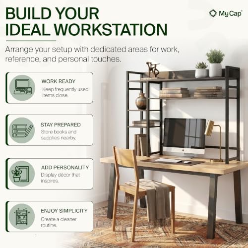 My-Cap 5-Tier MDF Book Shelf with Computer Desk Hutch, Space-Saving Over-Desk Storage Shelf for Coffee Accessories & nespresso Machine, Black - Image 6