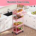 SUNALLY 4 Tier Rolling Cart with Drawer, Craft Storage Cart Organizer, Pink - Image 6