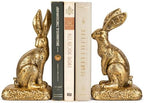 Rabbit Bookends, Decorative Bunny Book Ends for Shelves, Unique Rabbit Figurine Bookends, Heavy Resin Book Holder for Bookshelf Home Office Nursery Decor (Gold) by MXARLTR