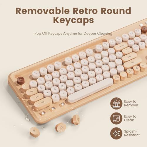 Wireless Keyboard and Mouse Combo, Round Keycap, Tablet Holder, Beige Color - Image 4