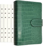 PU Leather Personal Notebook Planner with 80 Pages Loose-Leaf Papers 6 Holes Ring Binder Pen Holder Magnetic Buckle (Green Faux Crocodile Texture, A6 Mini) by Zelten