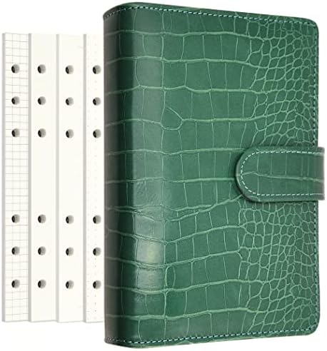 PU Leather Personal Notebook Planner with 80 Pages Loose-Leaf Papers 6 Holes Ring Binder Pen Holder Magnetic Buckle (Green Faux Crocodile Texture, A6 Mini) by Zelten