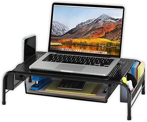 Simple Houseware Metal Desk Monitor Stand Riser w/ Organizer Drawer, Black - Image 4
