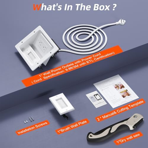 in Wall Cable Management Kit,TV Cable Hider Wall Kit with Brush Wall Plate and 9.8FT Cord,2 AC Outlets,Recessed Outlet Box for Wall Mount TV Home Theater Setups Cords Organizer - Image 6