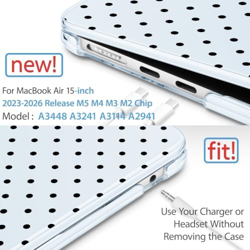 Case for 2026/2025/2024/2023 MacBook Air 15-inch Laptop Release M5 A3448 /M4 A3241 /M3 A3114 /M2 A2941, Stylish Protective Hard Shell Cover for MacBook Air 15.3 inch, Blue & Black Polka Dots - Image 2