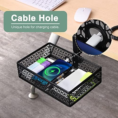 ROSYLINE Under Desk Storage Basket Hanging Drawer Tray, Clamp On Organizer - Image 4