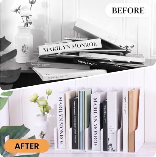 LALOBLUE White Vertical File Organizer, 4 Section Magazine Holder for Desk, Desktop File Folder Rack for Books, Magazines, Documents and Notebooks, Office Home School - Image 4