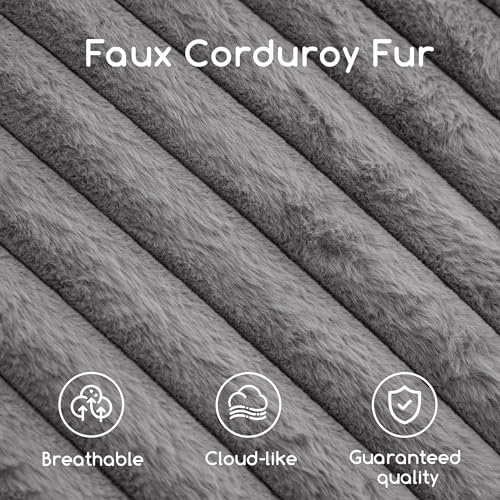 HIGOGOGO Round Stuffed Pouf Ottoman, Stripe Faux Fur Poufs with Foam Chunk Filling, Furry and Fluffy Pouf Foot Stool Storage Ottoman, 20 X 15 Floor Poufs Foot Rest for Living Room, Grey - Image 5