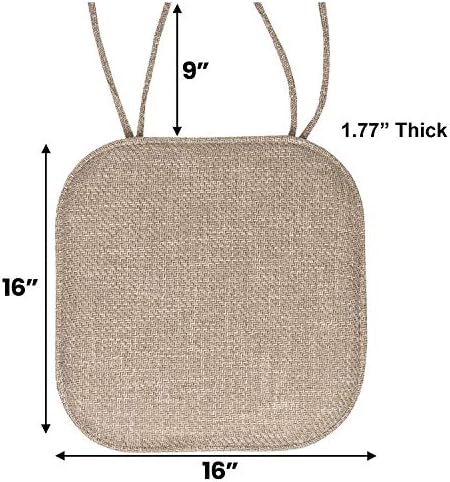 Sweet Home Collection Chair Cushion Memory Foam Pads with Ties Honeycomb Pattern Slip Non Skid Rubber Back Rounded Square 16" x 16" Seat Cover, Herringbone Taupe - Image 3