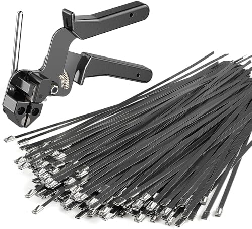 Cable Tie Gun Kit, 200 Black 304 Stainless Steel Ties, 11.8 Inch by KTDSFA