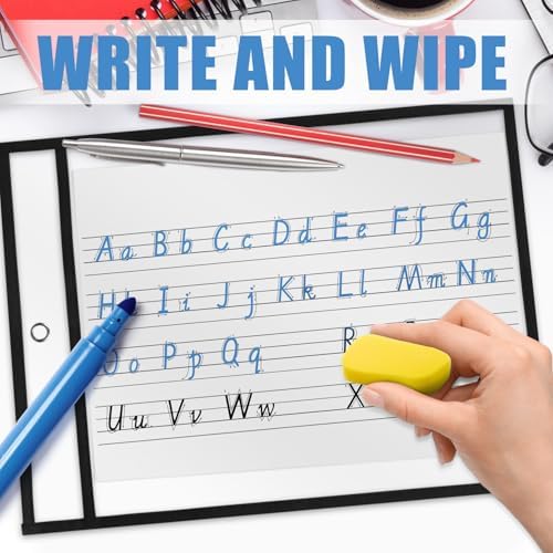 Heavy Duty Sheet Protectors 8.5 x 11 Job Ticket Holders, 30 Pack Dry Erase Pockets Plastic Paper Sleeves Clear Sleeves for Paper Clear Document Protectors for Shop Office Classroom Home, Black - Image 3