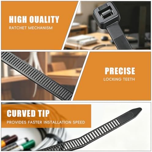 8 Inch Black Zip Ties 2500 Pack Heavy Duty 60LBS UV Resistant - Image 3