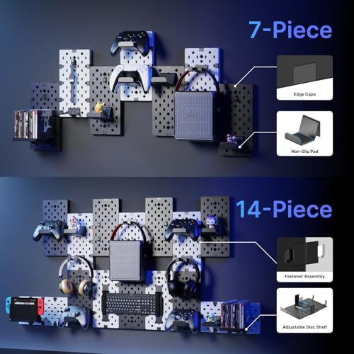 PEGZONE Controller and Headphone Holder Wall Mount, 7pcs, Black & White - Image 3