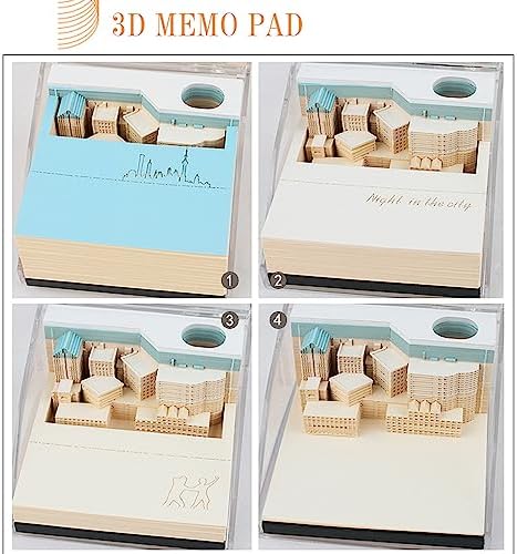 3D Memo Pad Paper Art with Lights,City Night 3D Paper Card Craft Building Blocks,3D Art Notepad Non-Stick Note Pad DIY Post Notes Notepad - Image 4