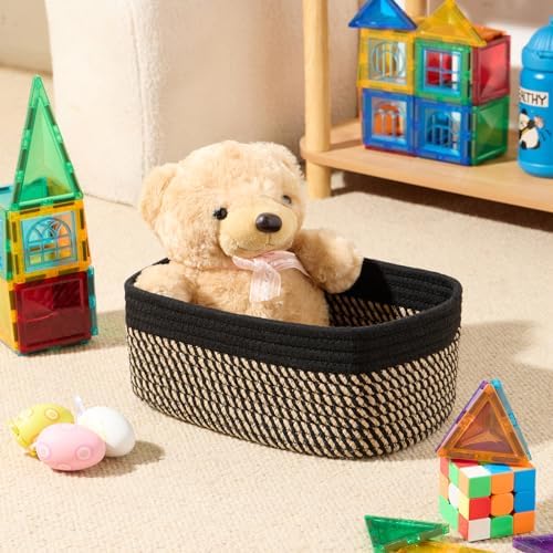 MiniArk Small Storage Baskets for Organizing | Closet Organizer Bins | Shelf Toy Basket | Woven Rope Baskets | Cube Decorative Box | Shallow Basket | 11.5x7.5x4.7” | 4 Packs Black Brown - Image 4