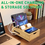 Bamboo Charging Station for Multiple Devices, Desktop Wood Charger Organizer with Drawer & Tray -Included 6 Cables, Compatible with Multi Devices, Cell Phone, Tablet, Earphones (No USB Charger) - Image 6