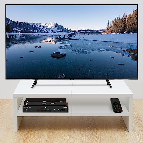 TEAMIX 20 inch White Monitor Riser Stand - 2 Tiers, Wood Desktop Bookshelf - Image 2
