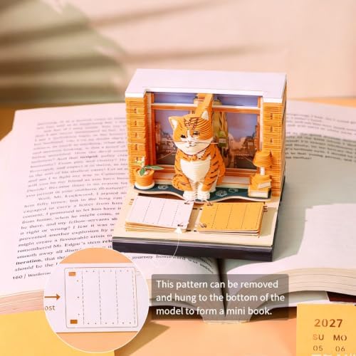 3D Memo Pad Time Piece Calendar 2027, 3D Tear-Off Art Desk Calendar 2027, Creative 3D Memo Pad Paper Art Tree House DIY Paper Carving Decoration (Big Orange Cat) - Image 5
