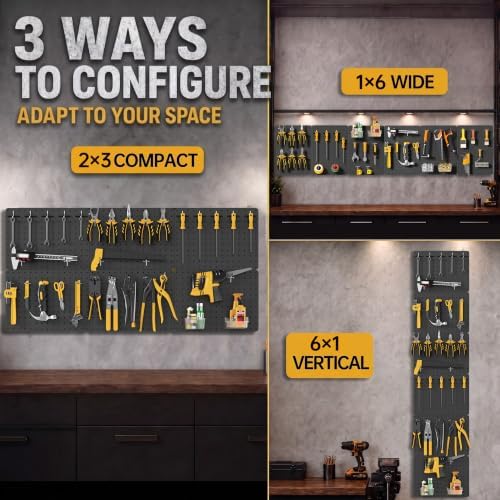 Steel Pegboard Tool Wall Organizer, 6Pack 14.76 x 10.82 in, 6 Bins, Black - Image 5