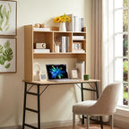 Nromant Desktop Bookshelf, Wooden Desk Storage Hutch with 6 Shelves for Computer Desk, 3-Tier Desktop Display Organizer Rack for Office Home (Natural) - Image 4