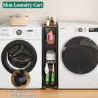 4-Tier Slim Utility Rolling Laundry Cart with Wheels, Black - Image 3