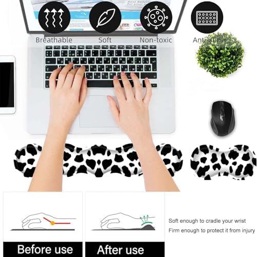 Keyboard Wrist Rest and Mouse Pad Wrist Support Set,Ergonomic Memory Foam Wrist Pad & Non Slip Base for Home Office Working Studying Easy Typing,Cow Pattern - Image 5