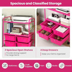 Giantex Rolling Storage Cart w/ 4 Drawers 2 Shelves Metal Rack Shelf Home Office School Beauty Salon Utility Organizer Cart with Wheels, Hot Pink - Image 5