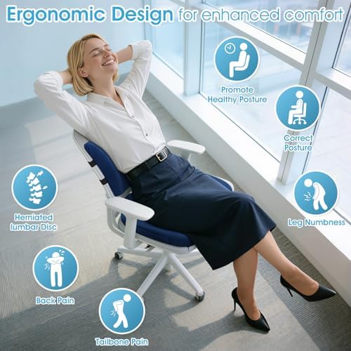 CushZone Seat Cushion and Lumbar Support Pillow for Office Chair, Blue - Image 2