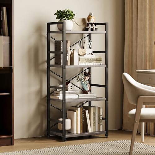 Homeiju Grey Bookshelf, 4 Tier Small Bookcase for CD/Movie/Book, Book Shelf Organization and Storage for Bedroom, Kid's Room, and Home Furniture (Grey) - Image 6
