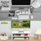 TEAMIX 20 inch White Monitor Riser Stand - 2 Tiers, Wood Desktop Bookshelf - Image 6