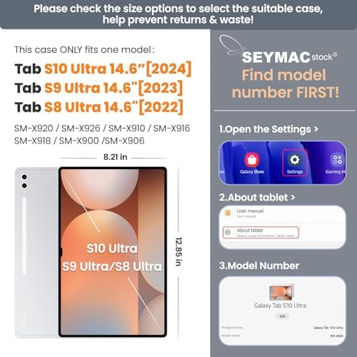 SEYMAC stock Case for Samsung Galaxy Tab S10 Ultra / S9 Ultra Tablet Case 14.6'' Protective with Screen Protector, Pen Holder, 360 Rotate Stand, Hand Strap, Shoulder Strap, Blue1 - Image 2
