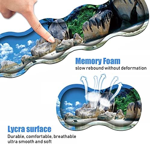 Ergonomic Keyboard Wrist Rest & Mouse Pad Wrist Rest Set, Large XXL Gaming Desk Mat 31.5"x 11.8",Non-Slip Base, Memory Foam,Easy Typing Pain Relief for Office & Home, Beaches Scene France Seychelles - Image 4