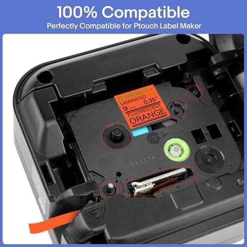 GREENCYCLE Compatible for Brother P-Touch Label Tape TZe-B21 9mm 0.35" Laminated Fluorescent Orange TZeB21 TZ-B21 TZe TZ 3/8 inch Black on Orange Label Tape for PTH100 PTH110 PTH107, 10 Pack - Image 5