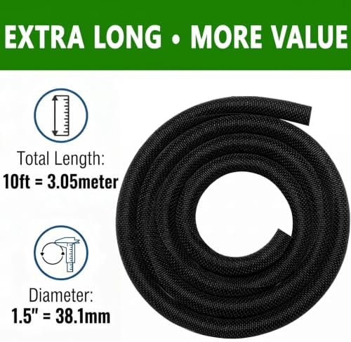 Cable Sleeve Split-Sleeving 10ft-1.5inch Cord Management Wire Protector, Wire Cover Heat Resistant Wiring Loom Harness Wire Organizer, Heavy Duty Auto Wrap Cord Protectors from Pets No Chew, Black - Image 4
