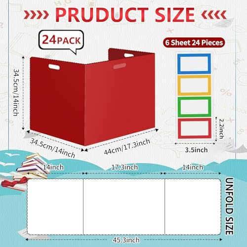 24Pack Desk Dividers for Students 14 × 17.5 × 14 Inch Plastic Durable and Waterproof Black Privacy Folders Shields Test Dividers with Classroom Privacy Boards for School Study Supplies (24PCS Red) - Image 3