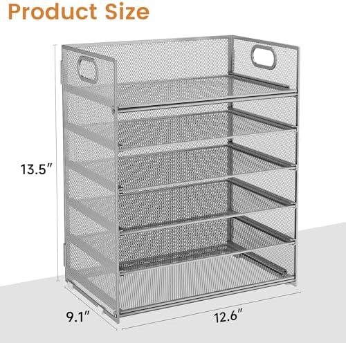 Subekyu 6-Tier Desk Paper Organizer, Desktop File Letter Tray with Handle, Document Sorter and Accessories Holder for Office, Home and School Workspace Organizers, Silver - 2 Pack - Image 7
