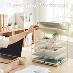 OPNICE Desk Organizer, 6-Tier Paper Organizer Letter Tray, Gold - Image 2