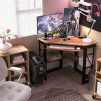 VECELO Corner Computer Desk 41 x 30 inches with Smooth Keyboard & Storage Shelves for Home Office Workstation, Antique Brown - Image 2