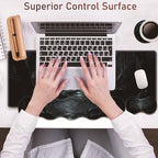 Large Gaming Table Pad 31.5 "x 11.8" + Keyboard Wrist Pad + Mouse Wrist Pad + Coaster Non-Slip Base 4-in-1 Set, Ergonomic Memory Foam, Easy Typing Pain Relief, Strange Mysterious Dark Forest - Image 4