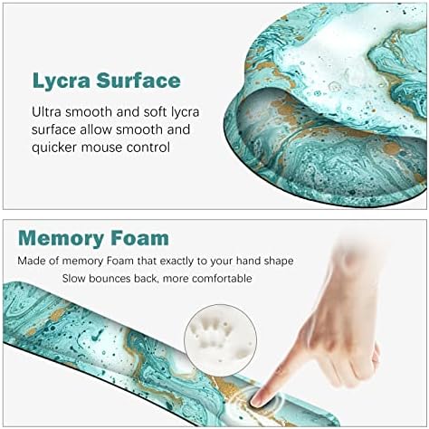 ARTSO Large Mouse Pad Set, Ergonomic Keyboard Wrist Rest Support, Memory Foam Gel Extended Non-Slip Desk Blotter Pad for Office, Home, Teal Turqoise Marble - Image 3