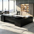 Executive Desk, L Shaped Executive Office Desk with Locking Drawer & File Cabinet, 1'' Thick Desktop, Large Office Desk with Storage, Modern Executive Computer Workstation for Home Office & Business by Unknown